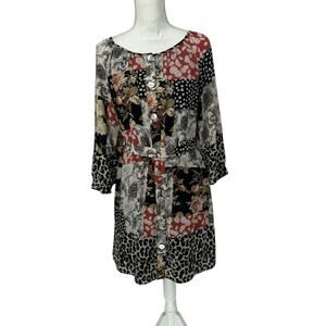Anthropologie Fig and Flower Floral Patchwork Print Button Up Dress Med